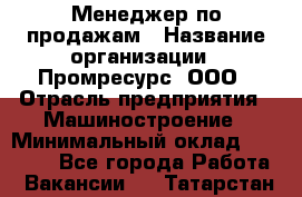 Менеджер по продажам › Название организации ­ Промресурс, ООО › Отрасль предприятия ­ Машиностроение › Минимальный оклад ­ 45 000 - Все города Работа » Вакансии   . Татарстан респ.